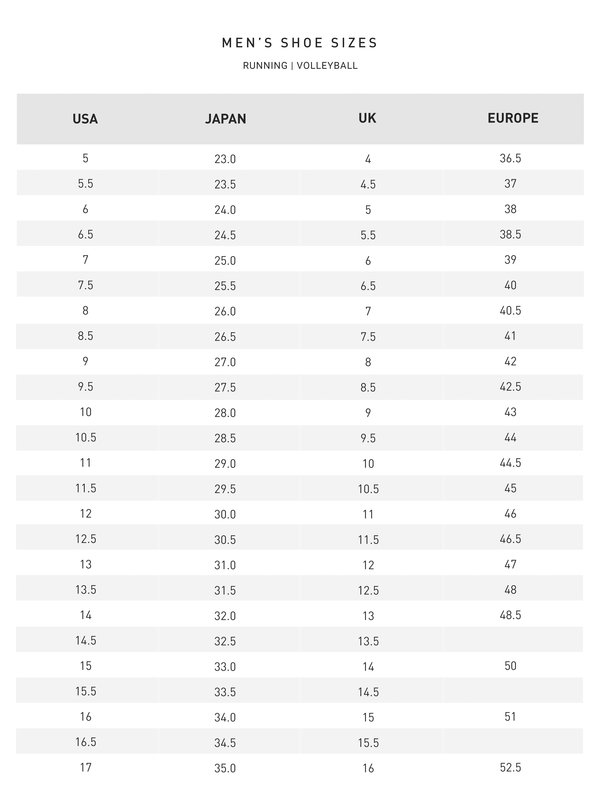 male shoe size chart