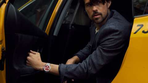 Red Dial Stainless Steel Combination Bracelet/Strap Lunar Pilot
