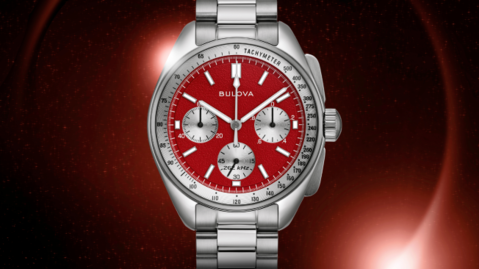 リール mune1115 Red Dial Stainless Steel Combination Bracelet/Strap Lunar