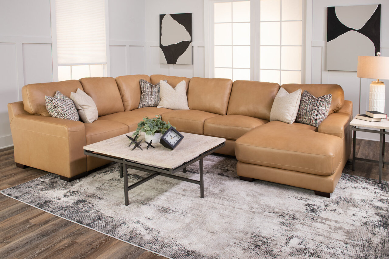 Cutler 4 Piece Leather Modular Sectional - Right Chaise 