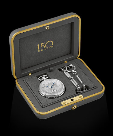 Silver-Tone Dial Stainless Steel Chain Pocket Watch 96A325 | Bulova