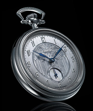 Silver-Tone Dial Stainless Steel Chain Pocket Watch 96A325 | Bulova