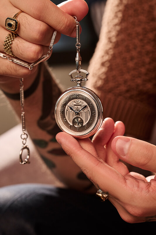 Silver-Tone Dial Stainless Steel Chain Pocket Watch 96A325 | Bulova